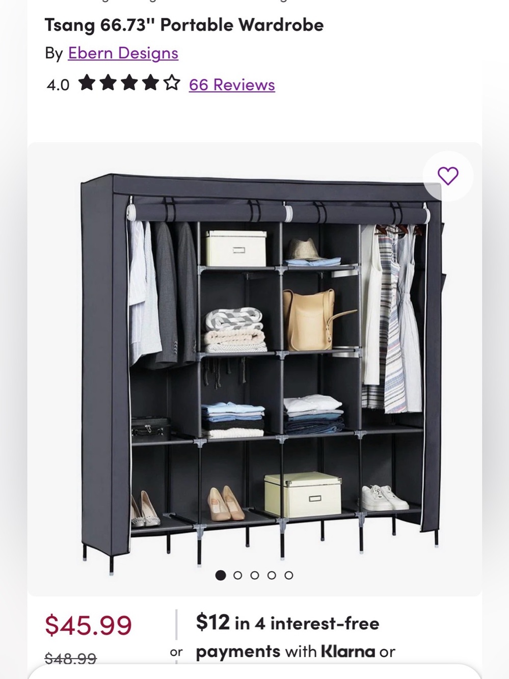 Fabric Wardrobe Organizer in Dark Gray with Multiple Cubbies